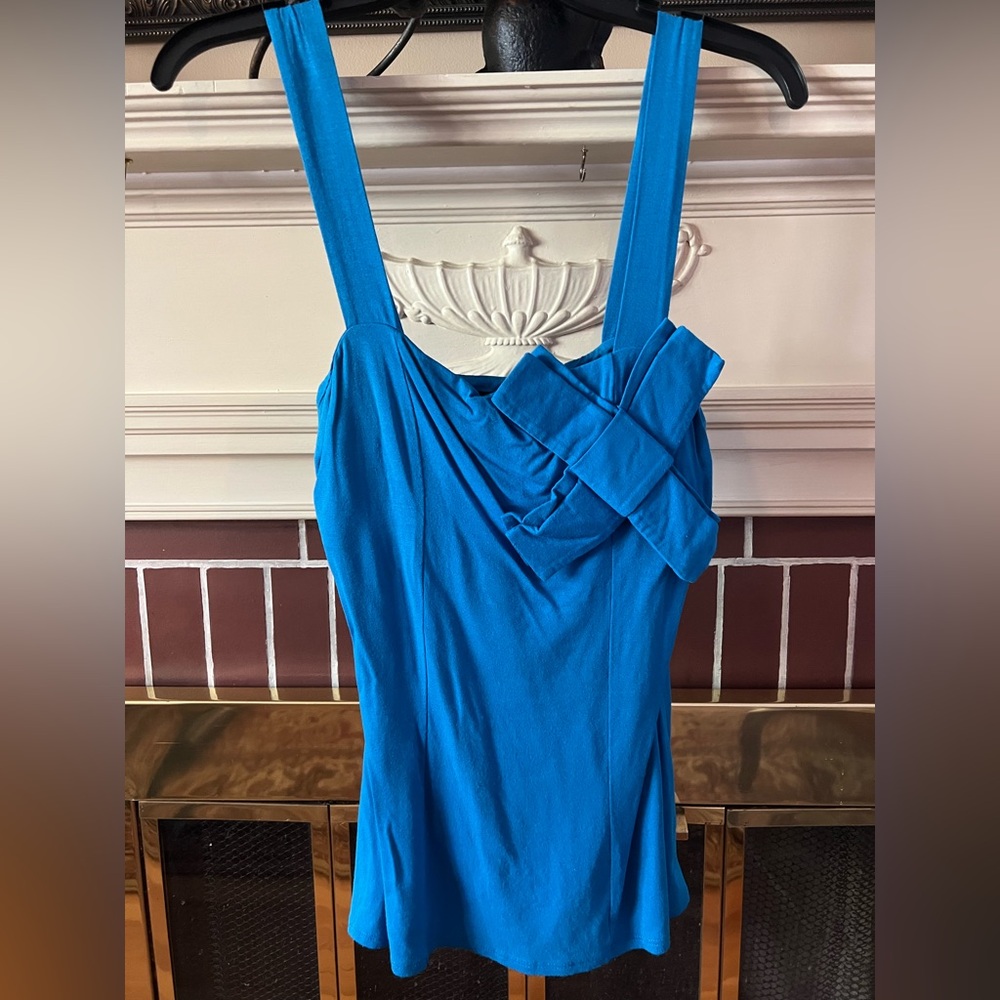 Arden B top with appliqué. Blue. Size small. Sexy, fitted, stretchy.